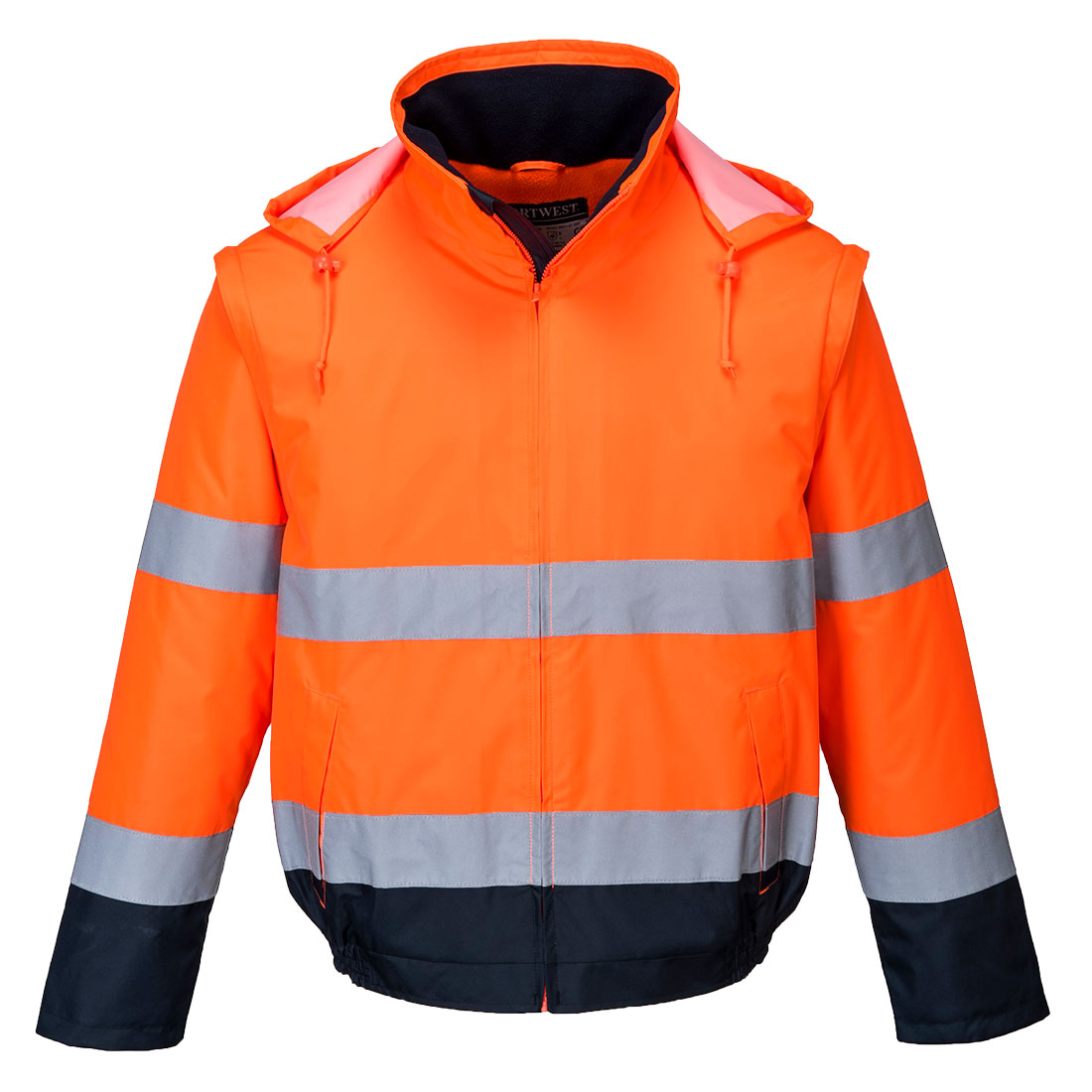 Portwest C464 Hi-Vis 2-in-1 Contrast Essential Lite Bomber Jacket Orange/Navy