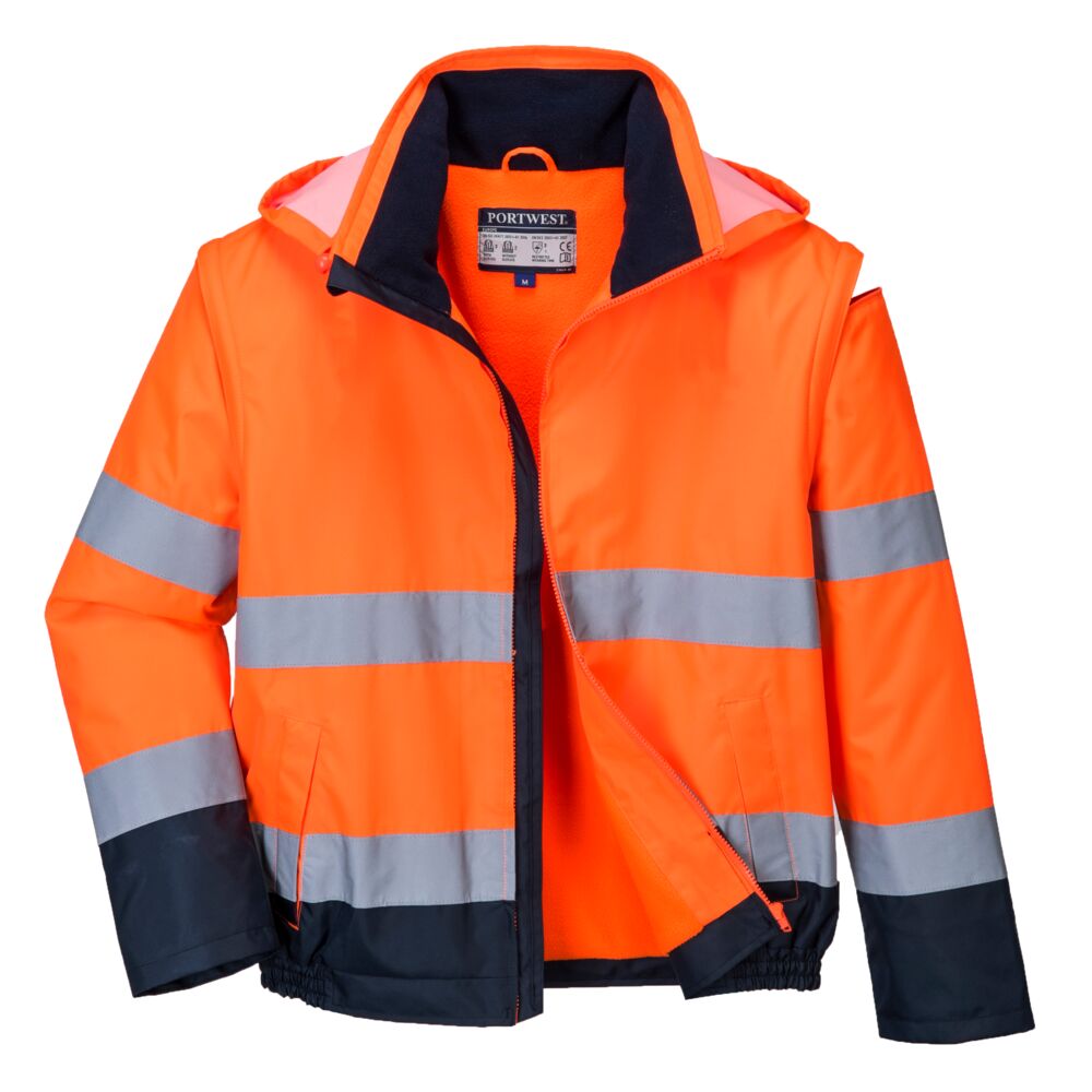 Portwest C464 Hi-Vis 2-in-1 Contrast Bomber Jacket Orange Navy