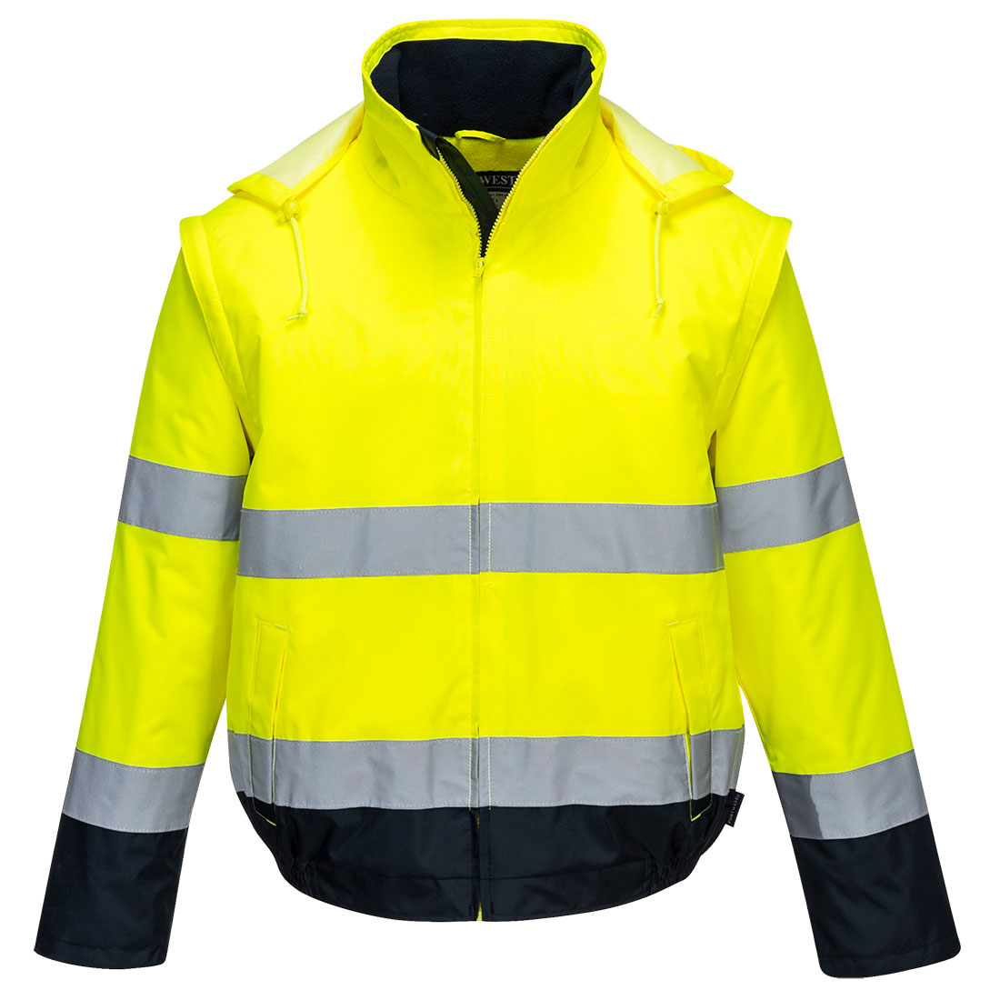 Portwest C464 Hi-Vis 2-in-1 Contrast Essential Lite Bomber Jacket Yellow/Navy