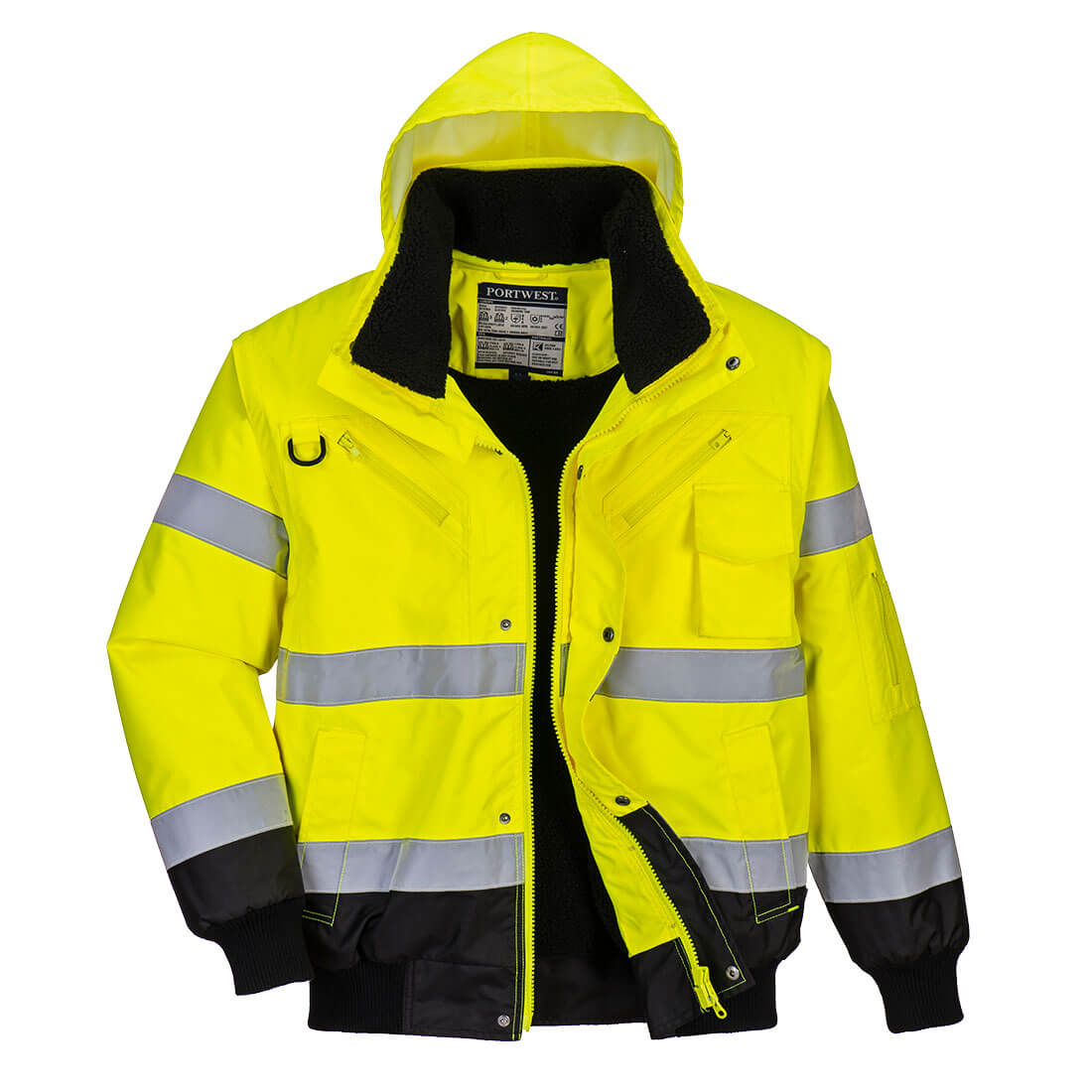 Portwest C465 Hi-Vis 3-in-1 Contrast Bomber Jacket Yellow Black