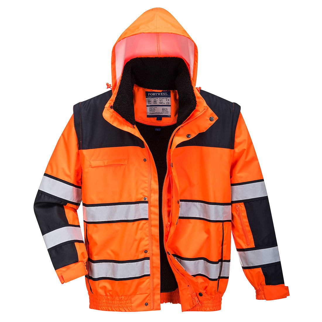 Portwest C466 Hi-Vis 3-in-1 Contrast Winter Bomber Jacket Orange Black