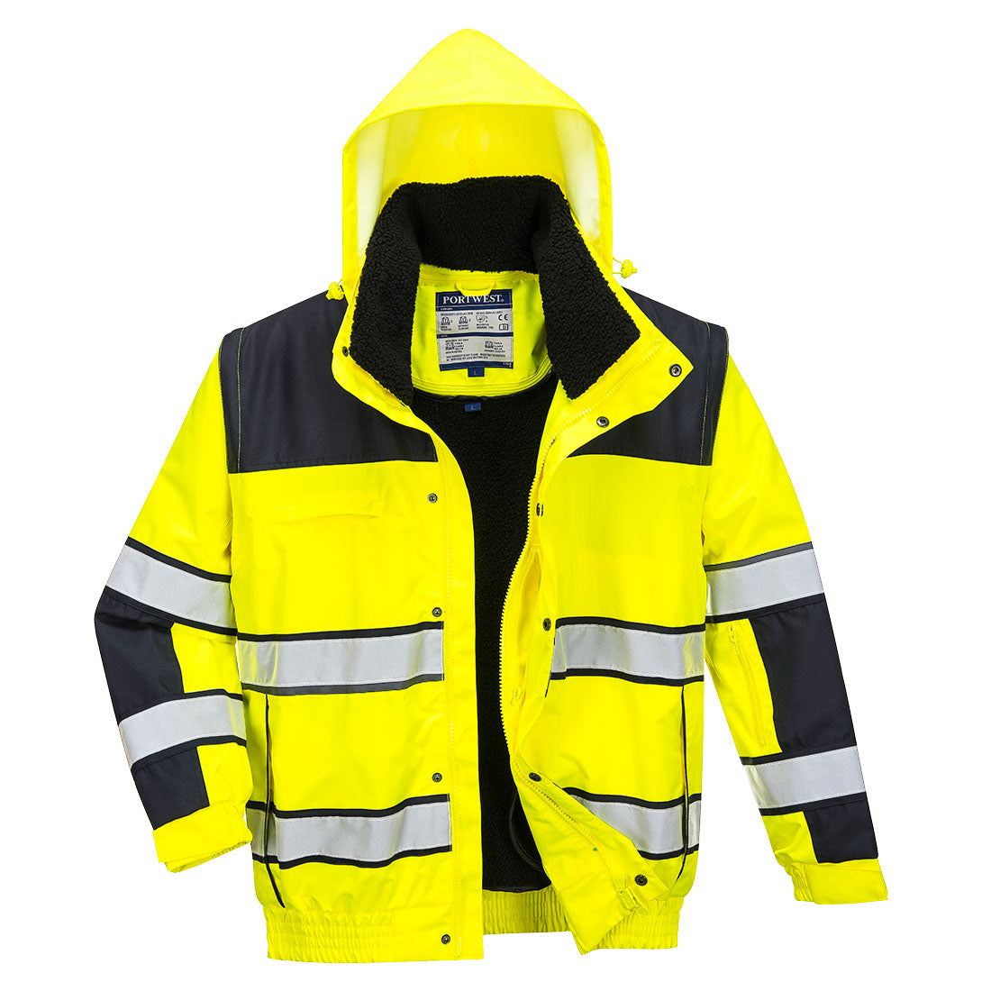 Portwest C466 Hi-Vis 3-in-1 Contrast Winter Bomber Jacket Yellow Black