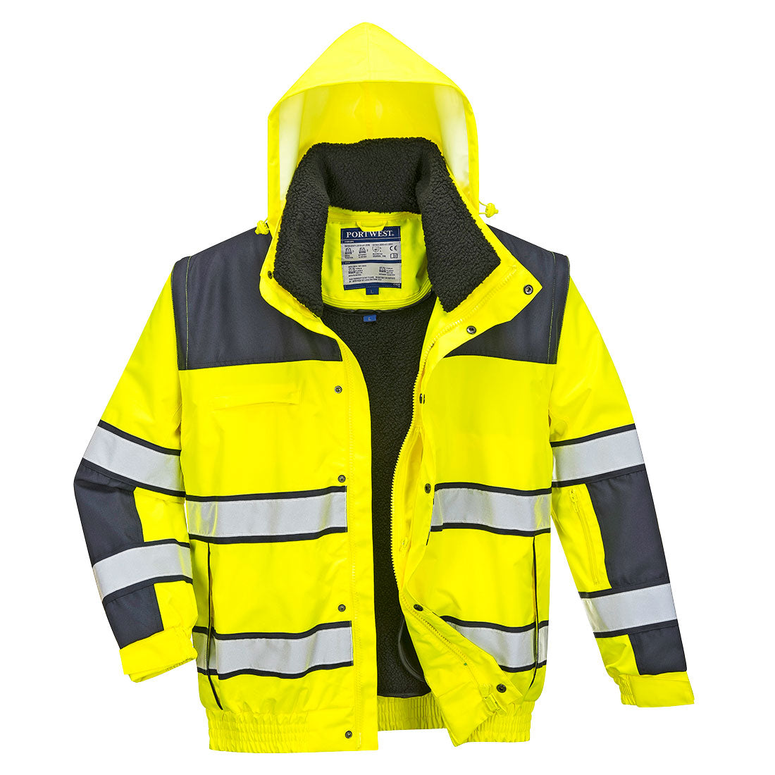 Portwest C466 Hi-Vis 3-in-1 Contrast Winter Bomber Jacket Yellow Navy