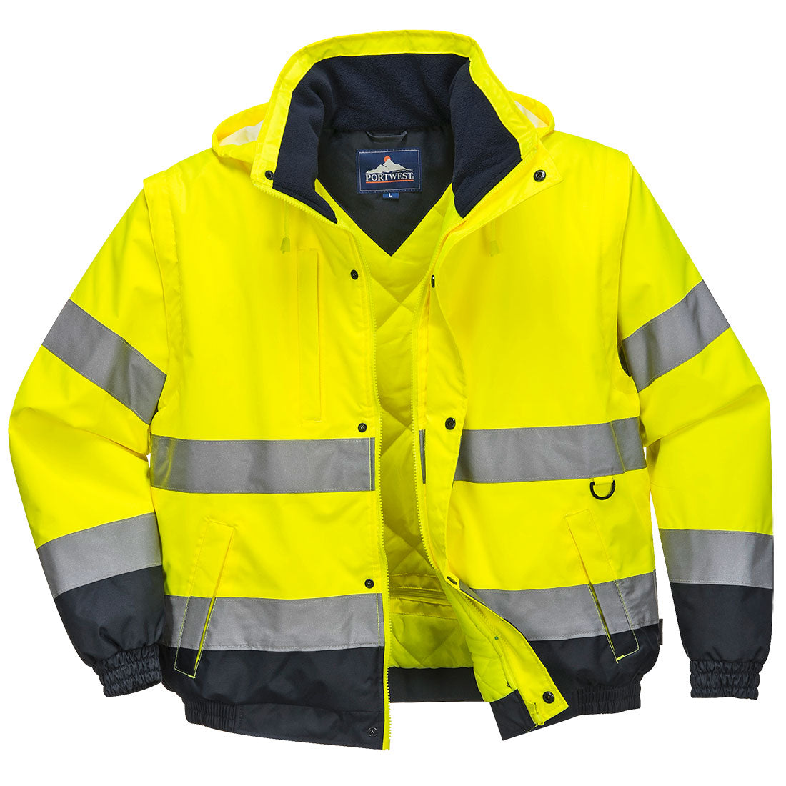 Portwest C468 Hi-Vis 2-in-1 Contrast Bomber Jacket Yellow