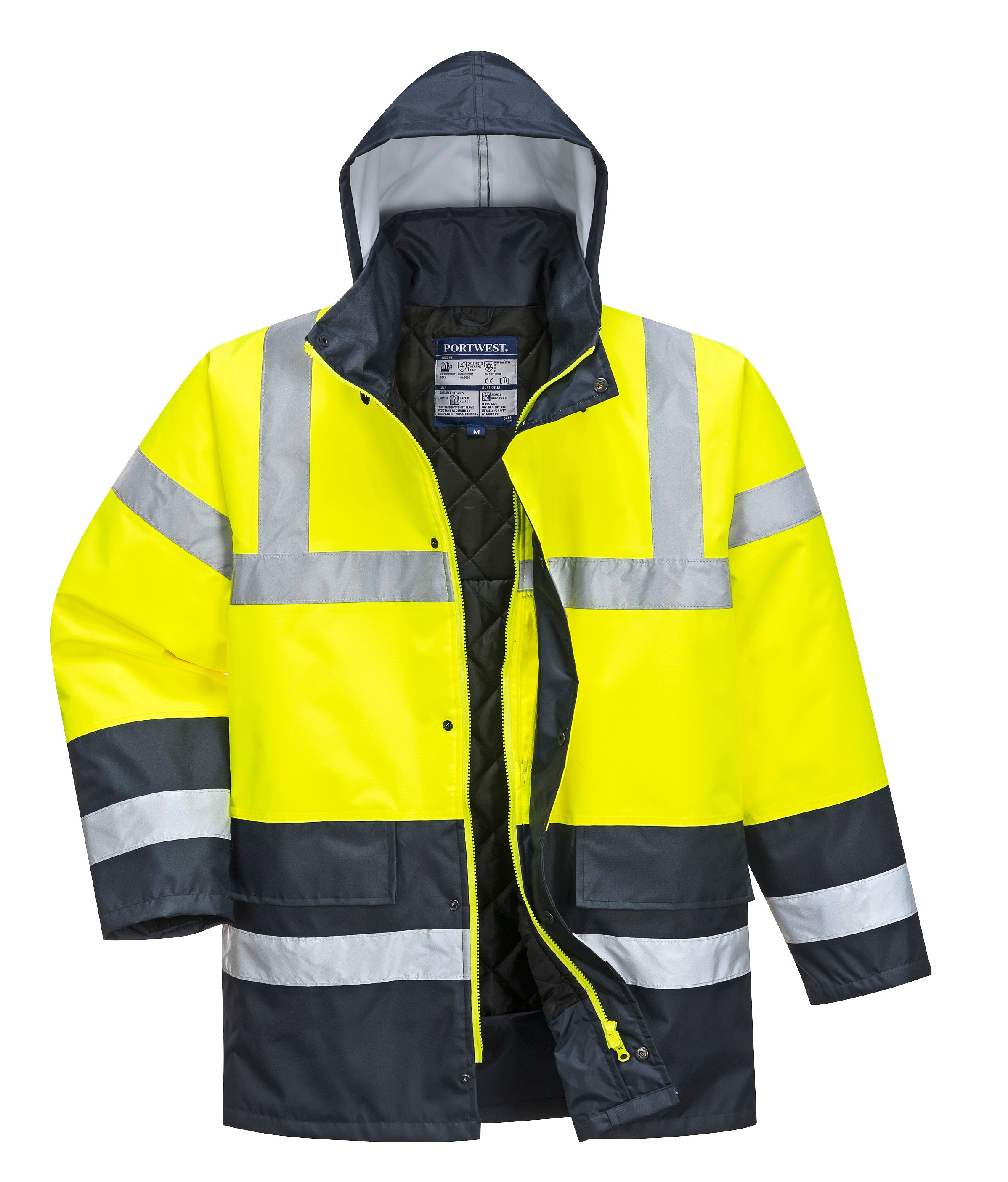 Portwest S466 Hi-Vis Contrast Winter Traffic Jacket Yellow Navy